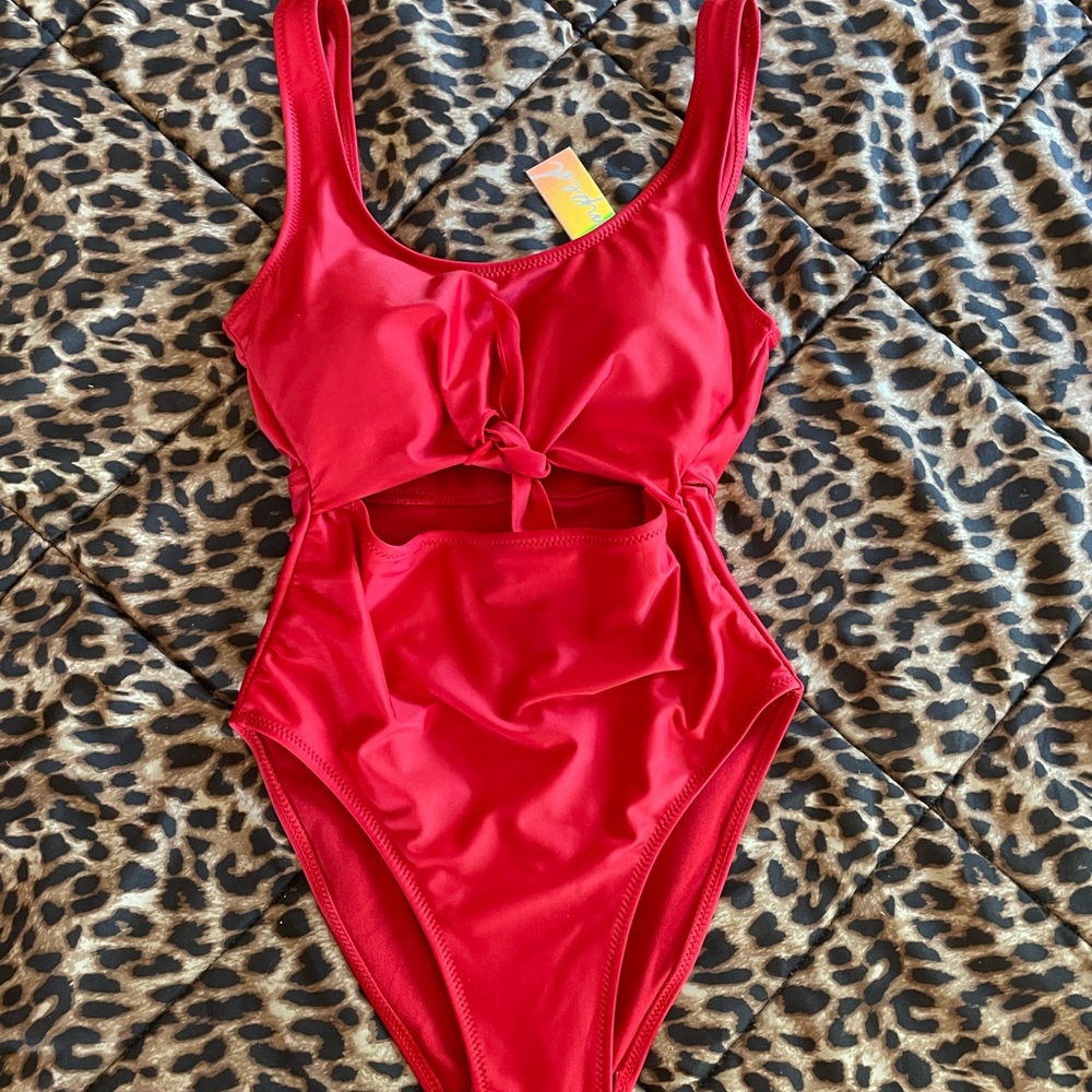 red one piece bathing suit